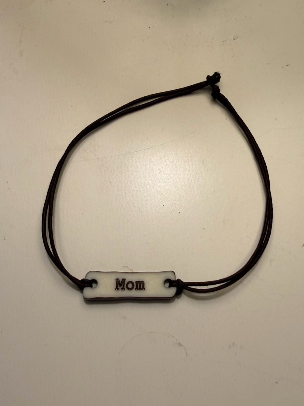 "Mom" bar tag brown cord adjustable gift dainty bracelet